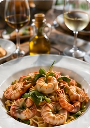 Healthy seafood meal with fresh prawns and coastal ingredients